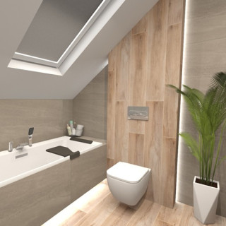 Łazienka w stylu nowoczesnym z kolekcją płytek Sunstone i Mattina