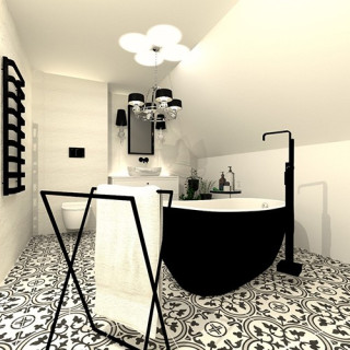 Łazienka w stylu glamour z kolekcją płytek Arte i Colour.