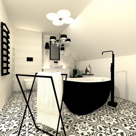 Łazienka w stylu glamour z kolekcją płytek Arte i Colour.