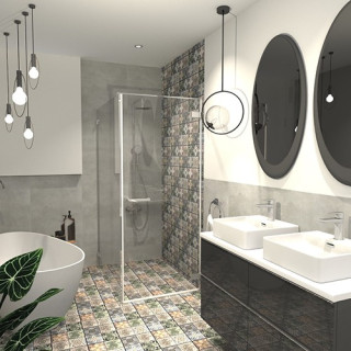 Łazienka w stylu prowansalskim z kolekcją płytek Xera i Apenino.