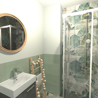 Łazienka w stylu prowansalskim z kolekcją płytek Tropic i Touch.