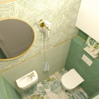 Prowansalska toaleta z kolekcją płytek touch oraz amazonia.