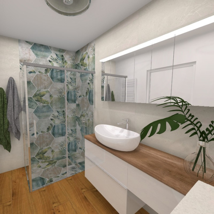 Łazienka w stylu prowansalskim z kolekcją płytek Minimal oraz Classic oak