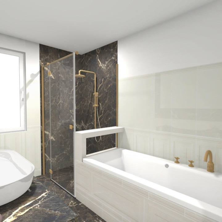 Łazienka w stulu Glamour z kolekcją płytek Duke Stone oraz Royal Place