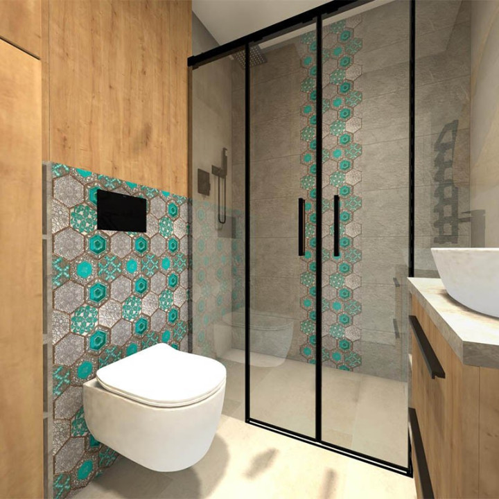 Łazienka w stylu nowoczesnym z kolekcją płytek Epoxy oraz Organic