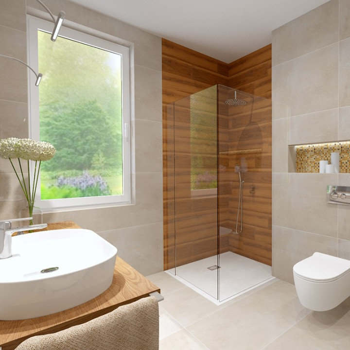 Łazienka w stylu nowoczesnym z kolekcją płytek Acero oraz Tassero