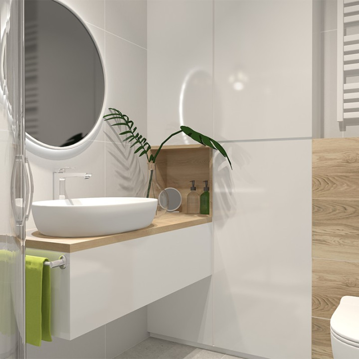 Łazienka w stylu minimalistycznym z kolekcją płytek Aulla i Cambia