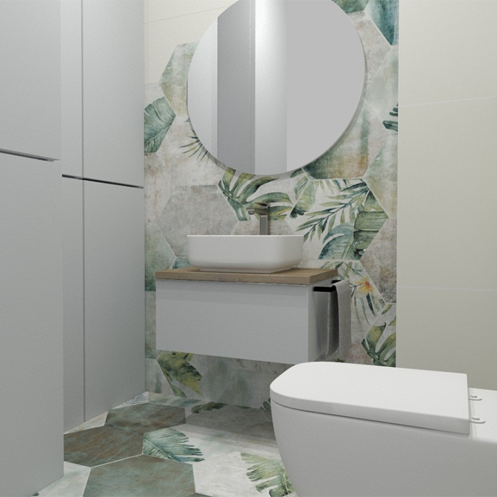 Toaleta w stylu prowansalskim z kolekcją płytek Amazonia oraz Cielo e Terra