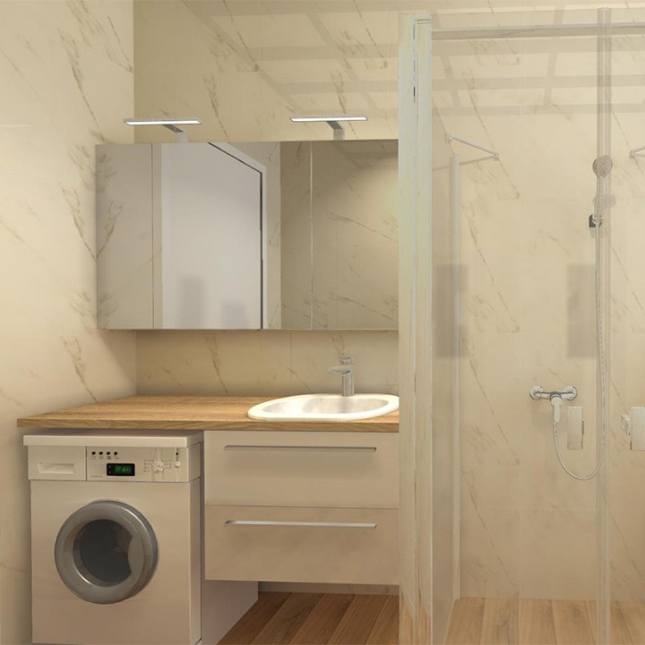 Łazienka w stylu tradycyjnym z kolekcją płytek Plain stone oraz Classic Oak