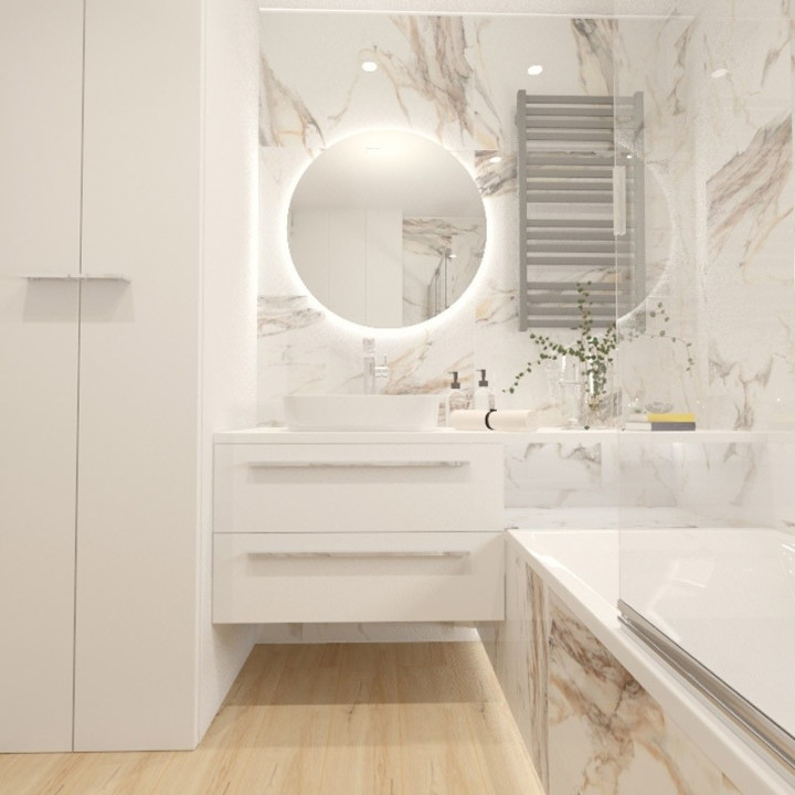 Nowoczesna łazienka z kolekcją płytek Calacatta