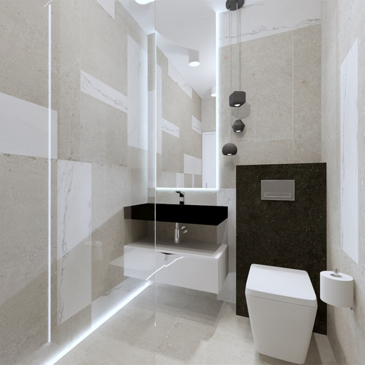 Mała łazienka w stylu Industrialnym z kolekcją płytek Cement i Insignia