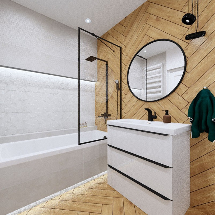 Łazienka w stylu skandynawskim z kolekcją płytek Lumen i Giornata