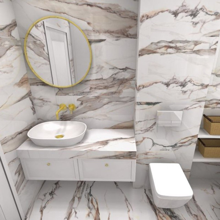 Łazienka w stylu nowojorskim z kolekcją płytek Calacatta