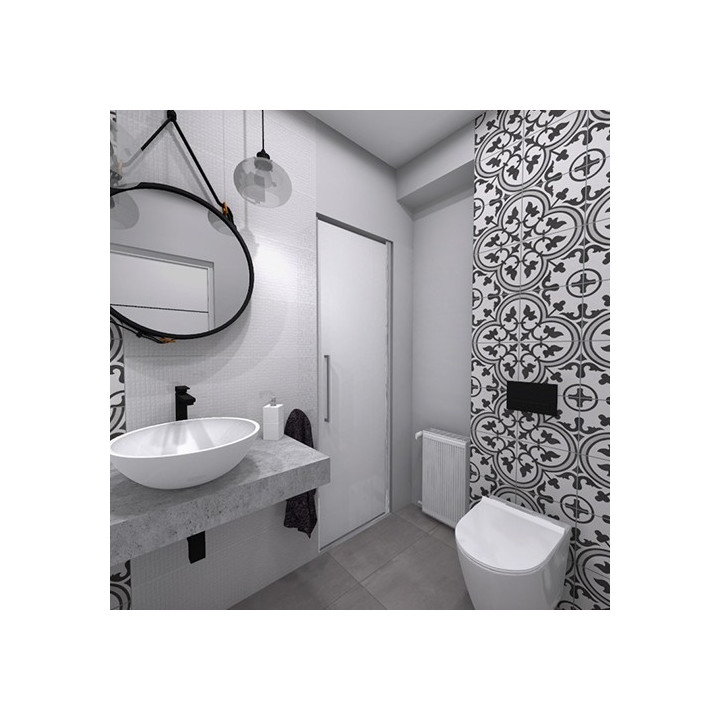 Toaleta w stylu nowoczesnym z kolekcją płytek Arte oraz Space