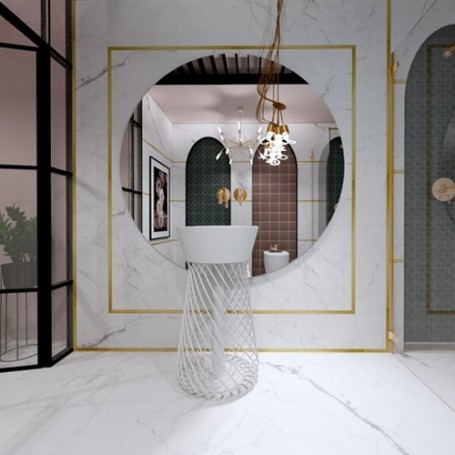 Łazienka w stylu glamour z kolekcja płytek Spider oraz Glam Flapper