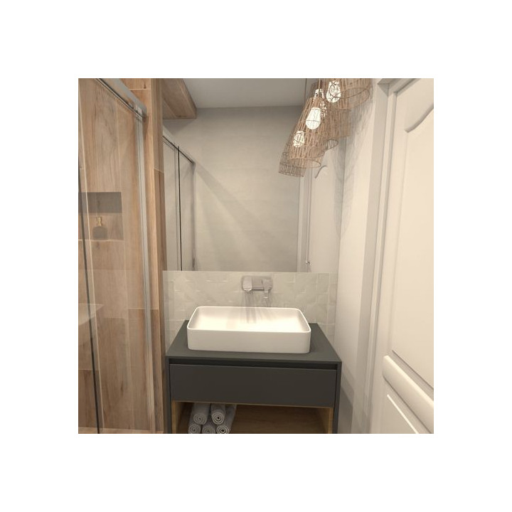 Łazienka w stylu skandynawskim z kolekcją płytek Bloom i Limestone