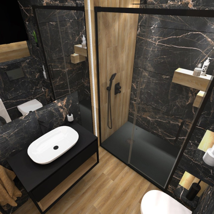 Łazienka w stylu nowoczesnym z kolekcją płytek Marquina i Libero