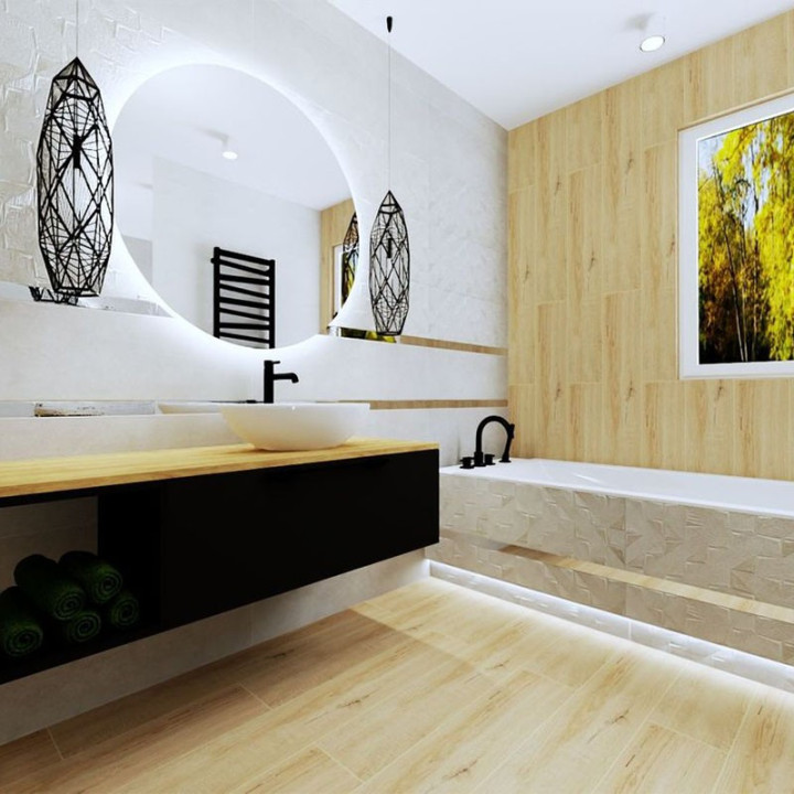 Łazienka w stylu skandynawskim z kolekcją płytek Suomi oraz Bloom