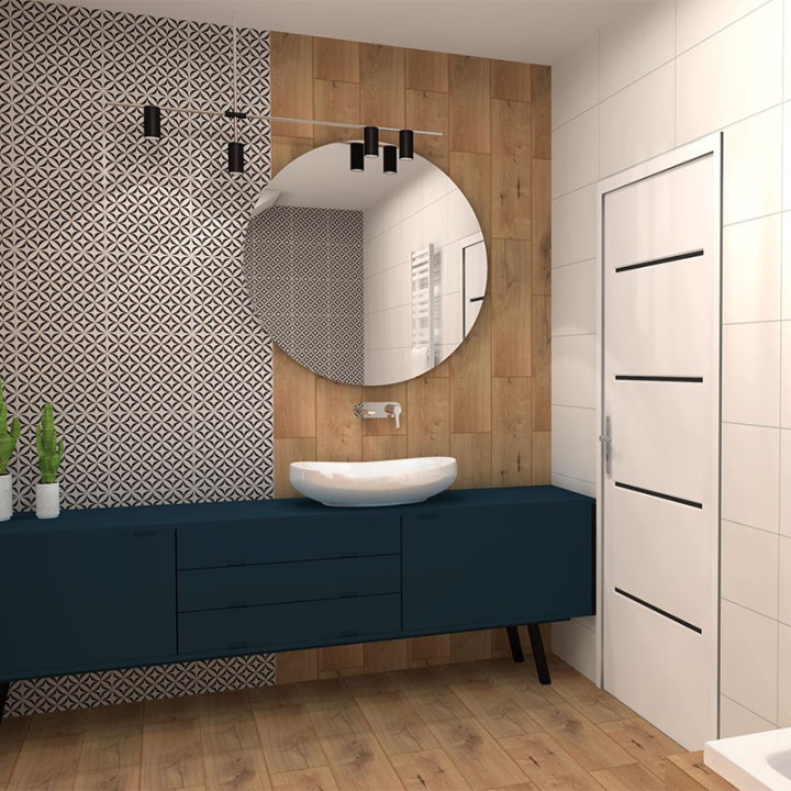 Klasyczna łazienka z kolekcją płytek Sandwood i Harmony