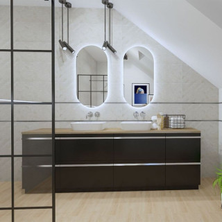 Łazienka w stylu skandynawskim z kolekcją płytek Suomi i Lumen.