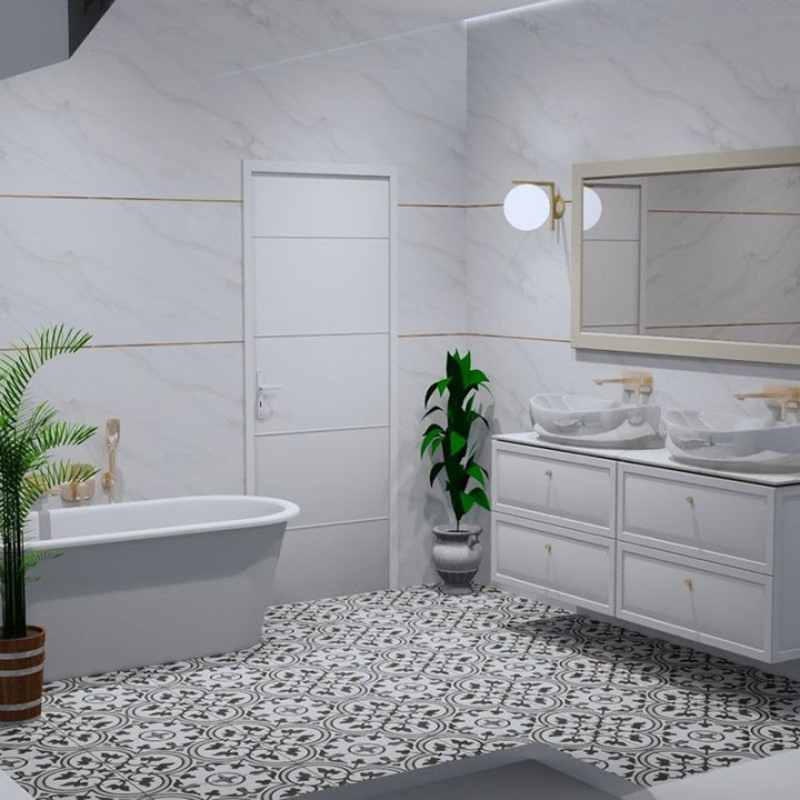 Łazienka w stylu glamour zkolekcją płytek Spider oraz Arte