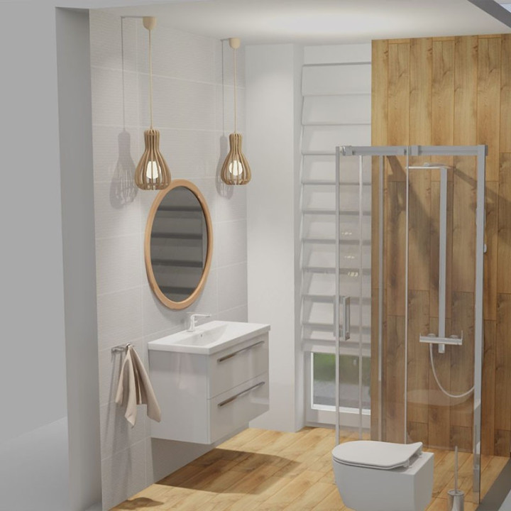 Łazienka w stylu nowoczesnym z kolekcją płytek Lenox White Classic oak