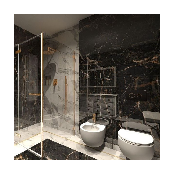 Łazienka w stylu Glamour  z kolekcją płytek Calacatta oraz Marquina