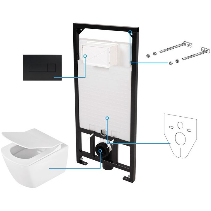 MISKA WISZĄCA BEZKOŁNIERZOWA ANEMON ZERO + DESKA + STELAŻ + PRZYCISK SLIM NERO - NOWOŚĆ B7CDZN6ZPW