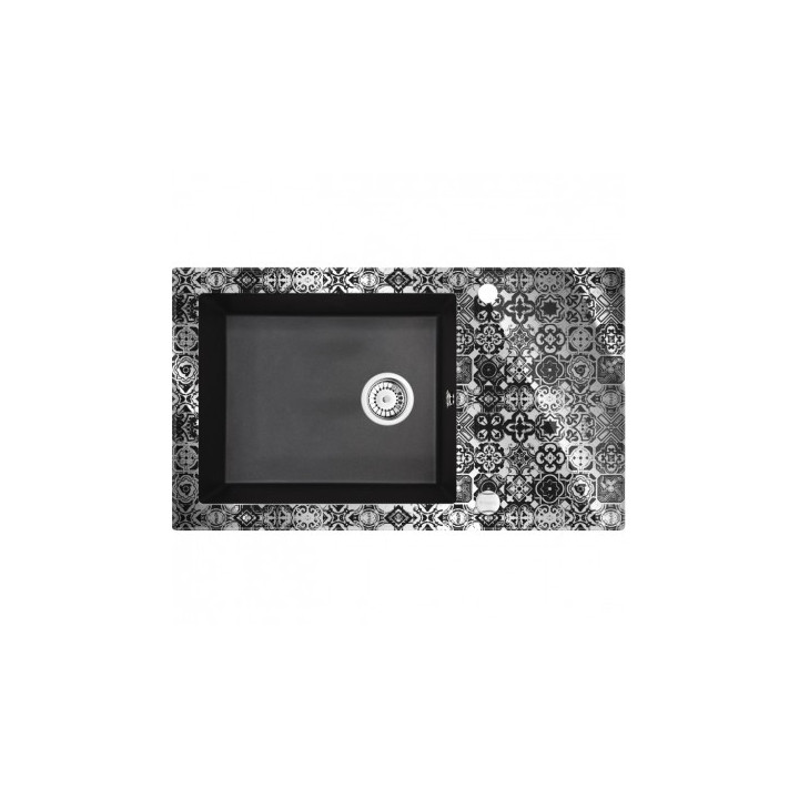 ZLEW.CAPELLA GRAFIT MET.+SZKŁO-PLATYNA, D 860X500X200 + SPACE SAVER B7ZSC_GP2C