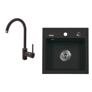 ZLEW. ZORBA GRAFITOWY GRANIT 1K B/O 440X440X170, 3,5" + OSP PLUS BATERIA NEMEZJA Z WYLEWKĄ "U"  B7ZQZA2103