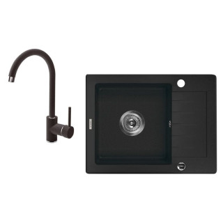 ZLEW. ZORBA GRAFITOWY GRANIT 1K Z/KO 580X440X160, 3,5" + OSP PLUS BATERIA NEMEZJA Z WYLEWKĄ "U"  B7ZQZA211A