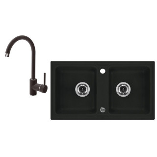 ZLEW. ZORBA GRAFITOWY GRANIT 2K B/O 780X435X180, 3,5" + OSP PLUS BATERIA NEMEZJA Z WYLEWKĄ "U"  B7ZQZA2203