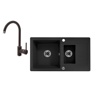 ZLEW. ZORBA GRAFITOWY GRANIT 1,5K Z/O 760X440X150, 3,5" + OSP PLUS BATERIA NEMEZJA Z WYLEWKĄ "U"  B7ZQZA2513