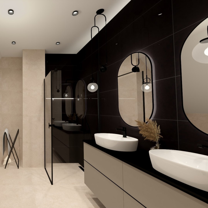 Projekt łazienki na poddaszu Underground Taupe by Jaźwiec