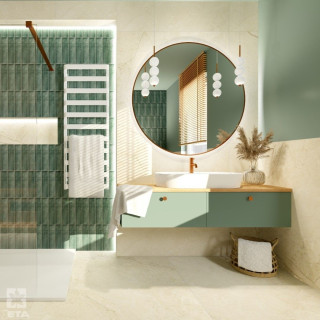 Domowe spa zaprojektowane w odcieniach beżu i zieleni