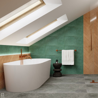 Nowoczesna łazienka z miedzianą armaturą