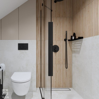 Niewielka łazienka pod schodami urządzona w stylu nowoczesnym