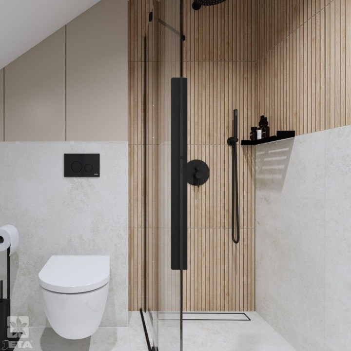 Niewielka łazienka pod schodami urządzona w stylu nowoczesnym