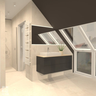 Łazienka na poddaszu w stylu nowoczesnym.