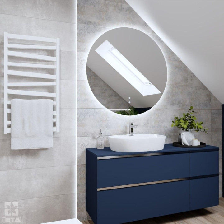 Nowoczesna łazienka na poddaszu łączy w sobie styl i naturalne akcenty.