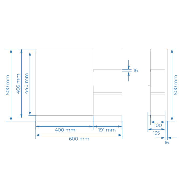 SZAFKA LUSTRZANA EASY 3P 50X600X16MM PÓŁKI-DREWNO DSM