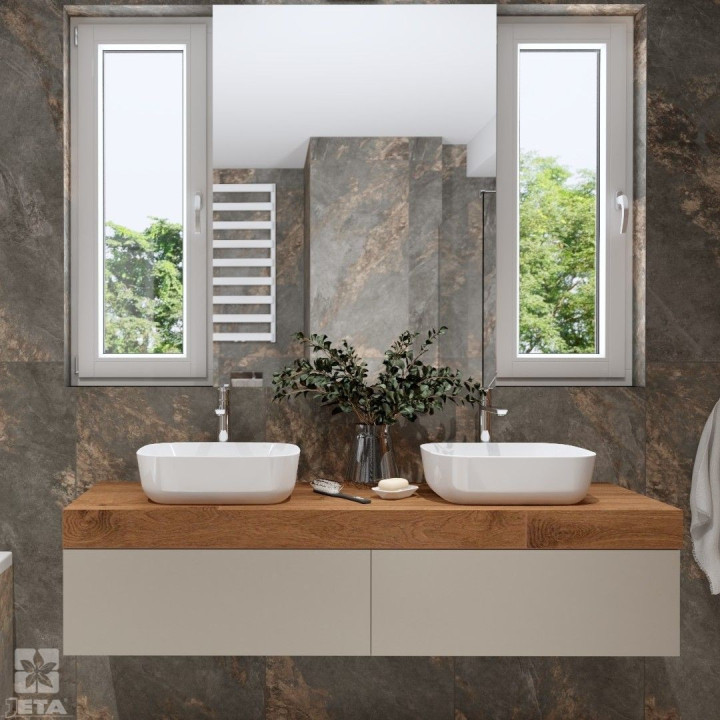 Łazienka industrialna z drewnem i betonem – modny projekt wnętrza loft