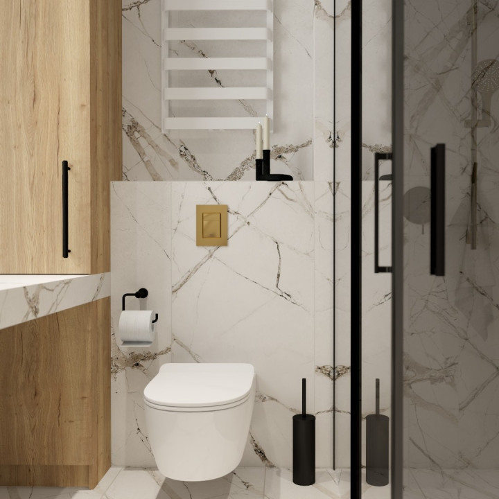 Projekt nowoczesnej łazienki z płytkami na wzór marmuru