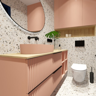 Nowoczesna toaleta w stylu terrazzo – pastelowy design i elegancja