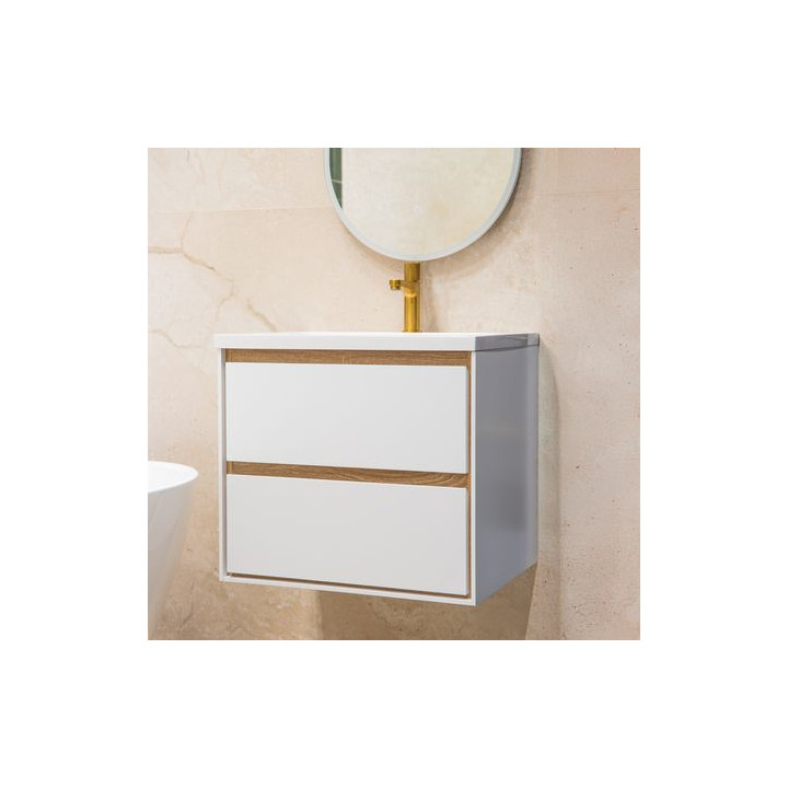 Szafka łazienkowa LOCK 60 cm biała/drewno – nowoczesność i naturalny styl