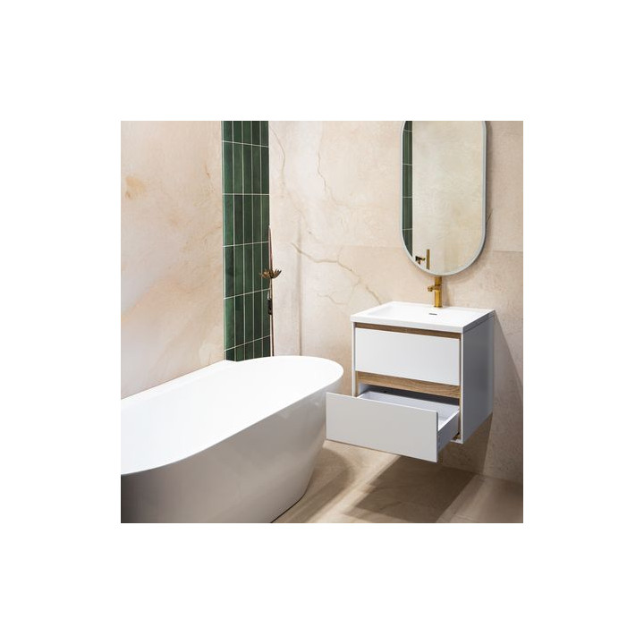 Szafka łazienkowa LOCK 60 cm biała/drewno – nowoczesność i naturalny styl