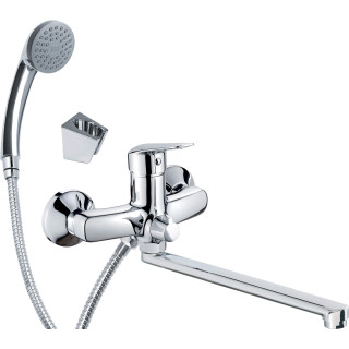 BAT. BORO CHROM UMYWALKOWA ŚCIENNA Z WYDŁUŻONĄ WYLEWKĄ I PODŁĄCZENIEM NA WĄŻ, Z ZESTAWEM NATRYSKOWYM  BMO_057M