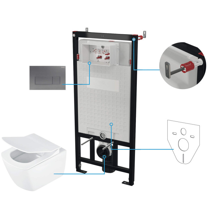 MISKA WISZĄCA ANEMON BIAŁA + DESKA + STELAŻ + PRZYCISK TITANIUM   CDZT6ZPW