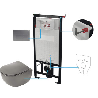 MISKA WISZĄCA PEONIA ANTRACYT/TITANIUM + DESKA + STELAŻ + PRZYCISK TITANIUM  CDETDZPW