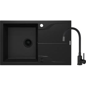 SET: ZLEW. GRANIT ZQN N113 NERO + BAT. Z ELASTYCZNĄ WYLEWKĄ  BOC N72M NERO + OSPRZĘT NERO  ZQNNN113